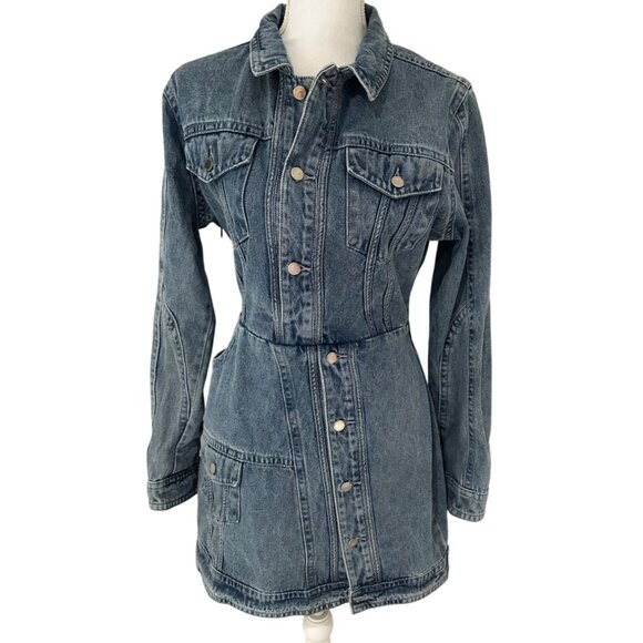 Manière De Voir Dress Womens Size 8 Denim Asymmetrical Button Front Cotton - Picture 1 of 16